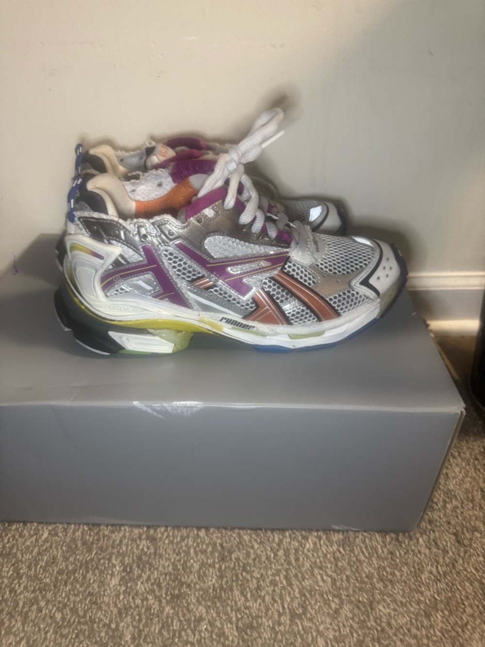 Balenciaga White and Purple Track Runner Sneakers - Picture 3 of 6